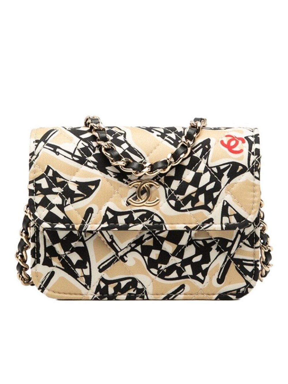 Chanel CC Logo Quilted Check Calfskin Rug Crossbody Mini Chain Shoulder Bag